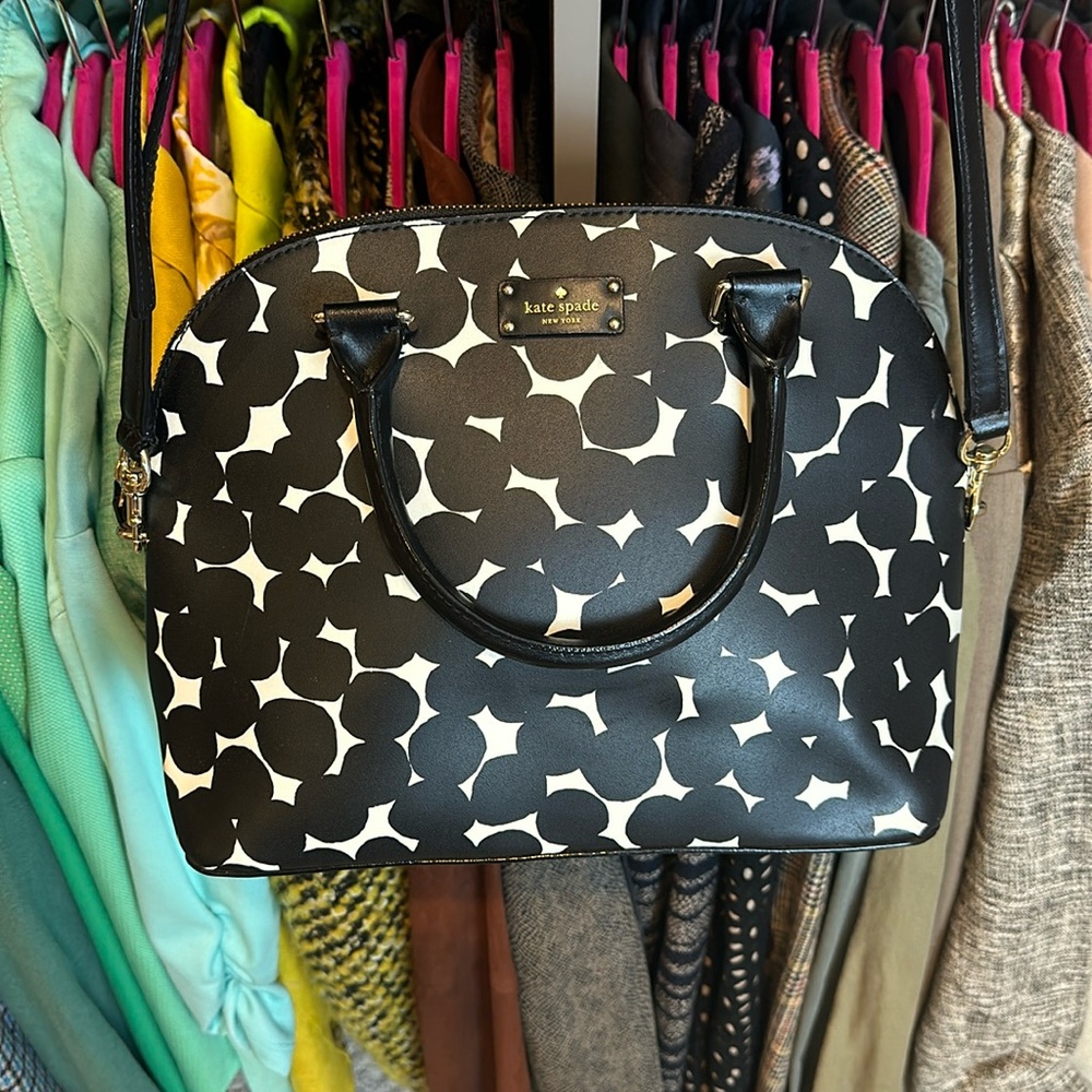 Kate Spade white with black polka dots dome shaped satchel/crossbody bag